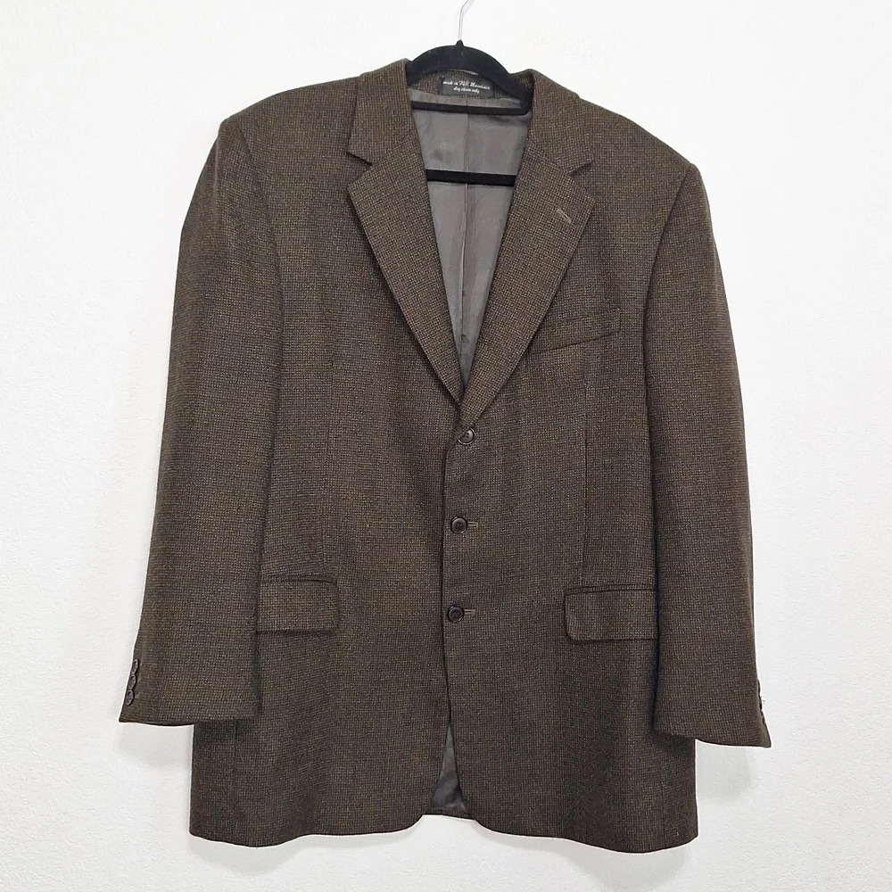 Andrew Fezza Brown Black Preppy Lambswool Business Blazer Suit Jacket Size 44R